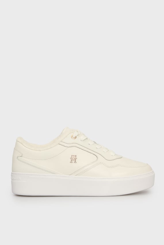 Женские белые кожаные сникерсы ESSENTIAL PLATFORM SNEAKER FUR