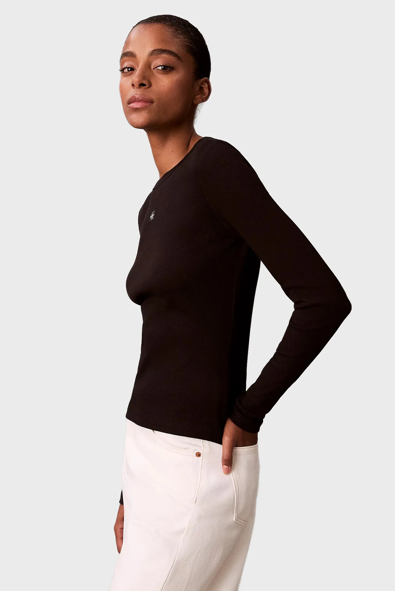 Лонгслив LS WOVEN LABEL 2X2 RIB CREW TOP 3