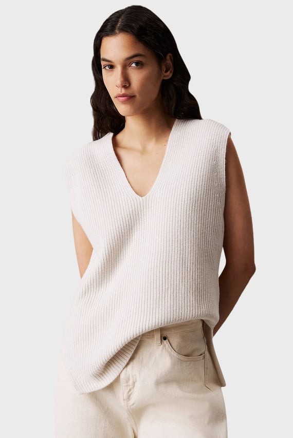 Женский белый шерстяной жилет RECYCLED WOOL RIB