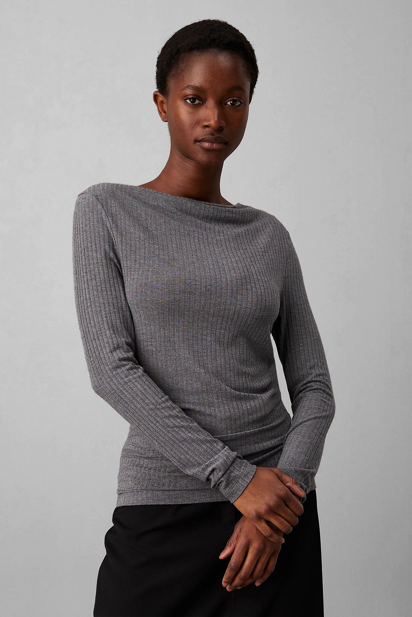 Лонгслив/MELANGE JERSEY RIB COWL-NECK TOP 1