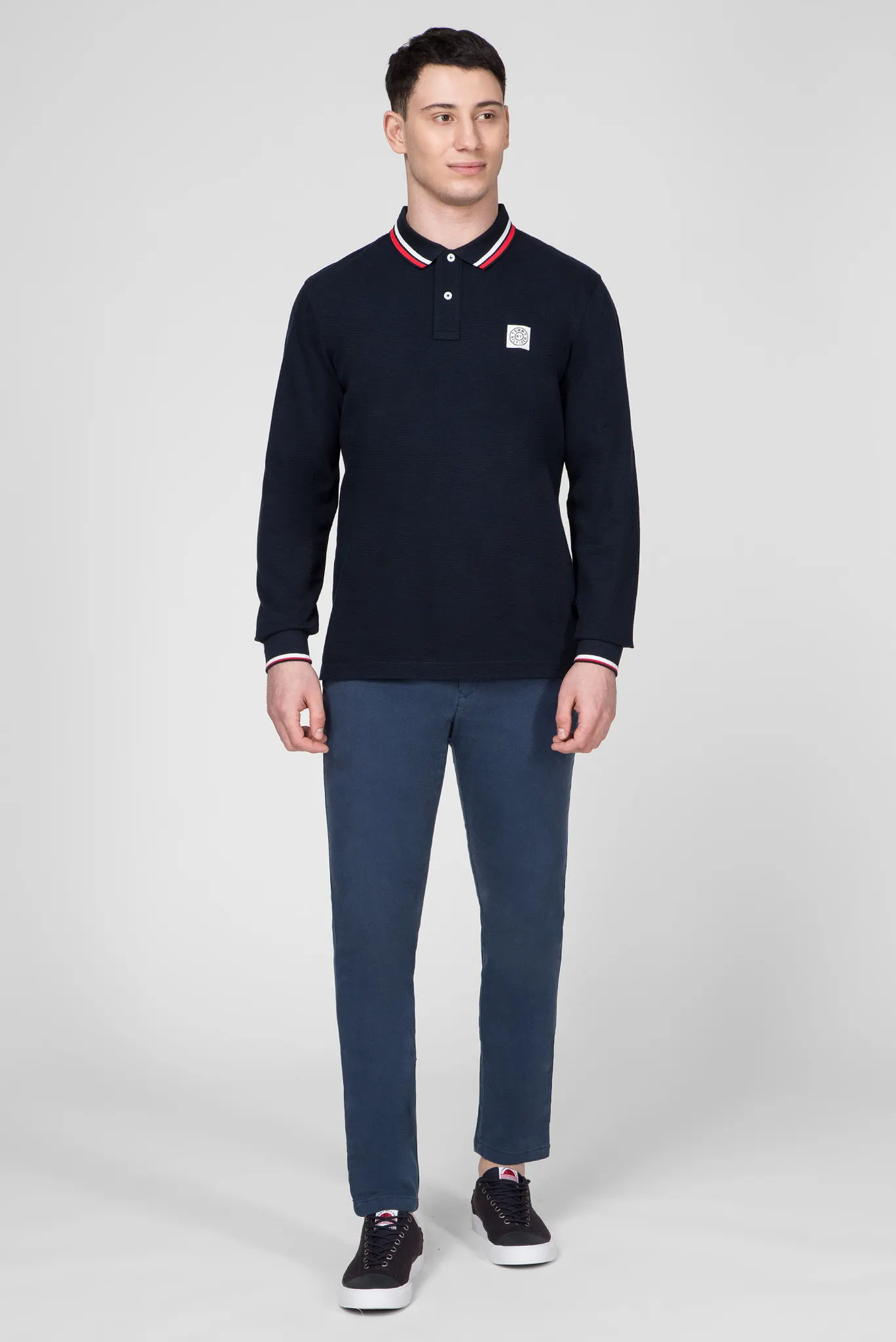 Мужское синее поло с длинным рукавом SOLID TEXTURE BADGE LS 5