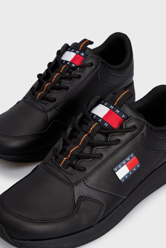 Мужские черные кожаные кроссовки TOMMY JEANS FLEXI RUNNER