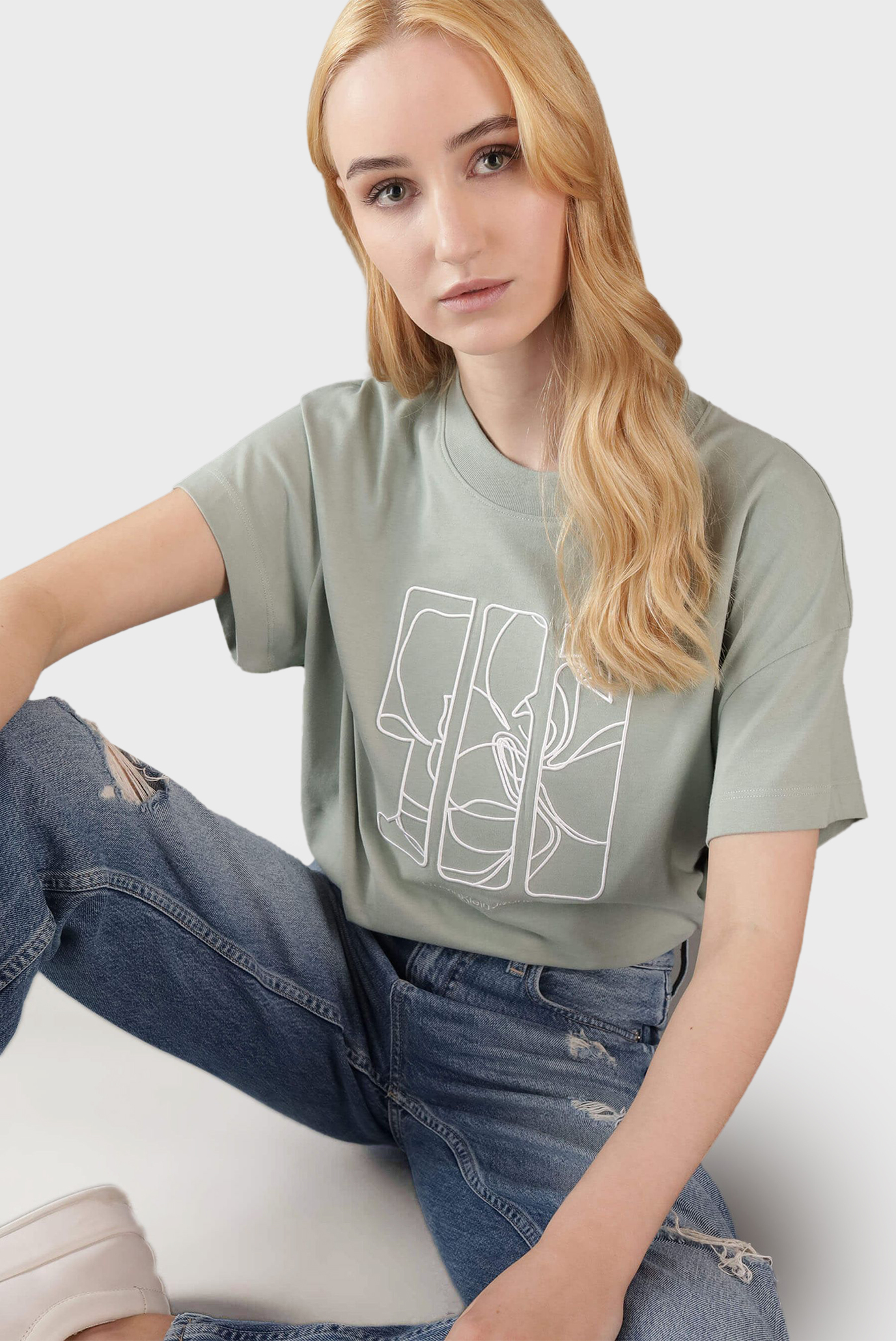 Женская мятная футболка EMBROIDERED AW RELAXED TEE 7
