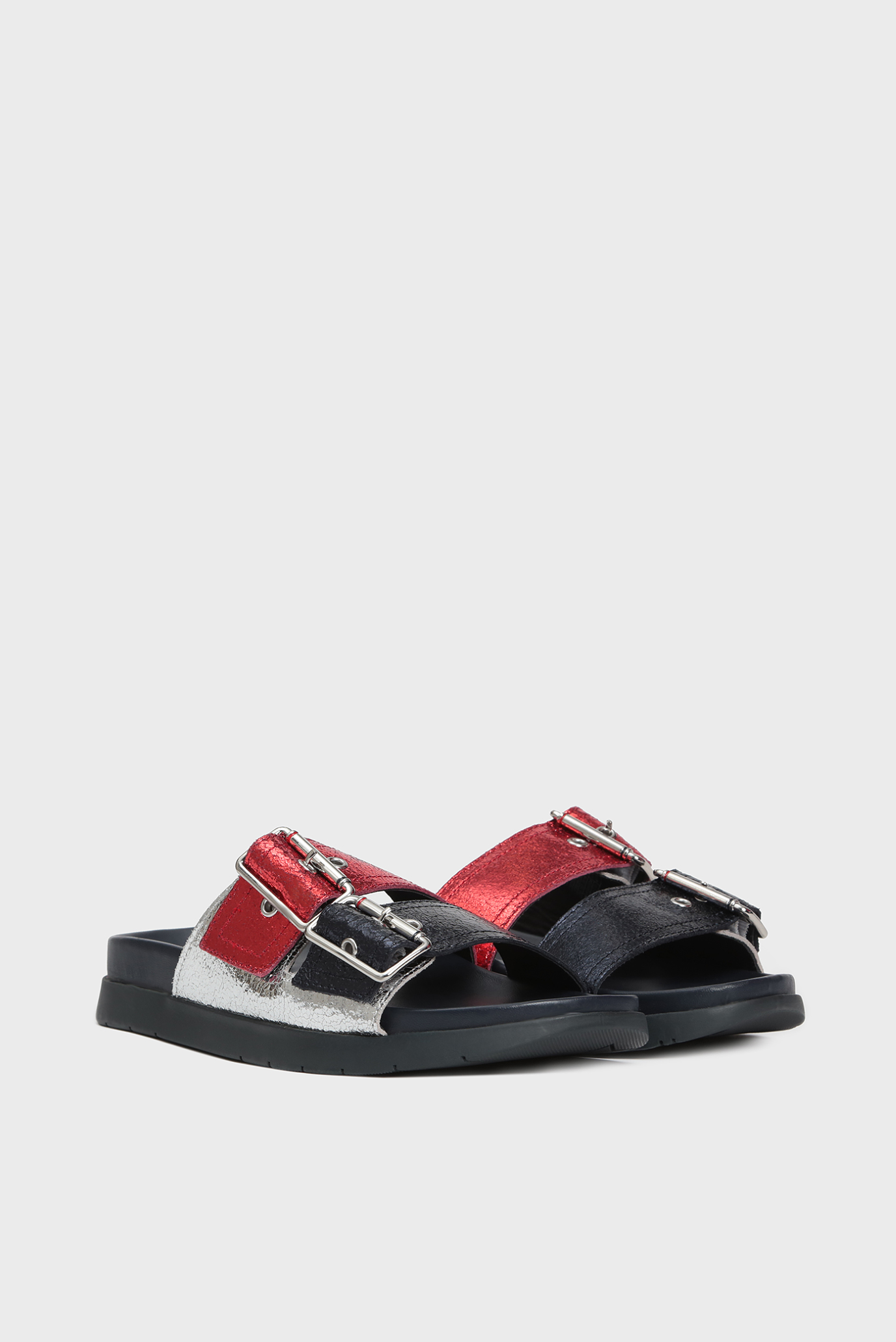 Женские кожаные слайдеры CRACKLE METALLIC 7