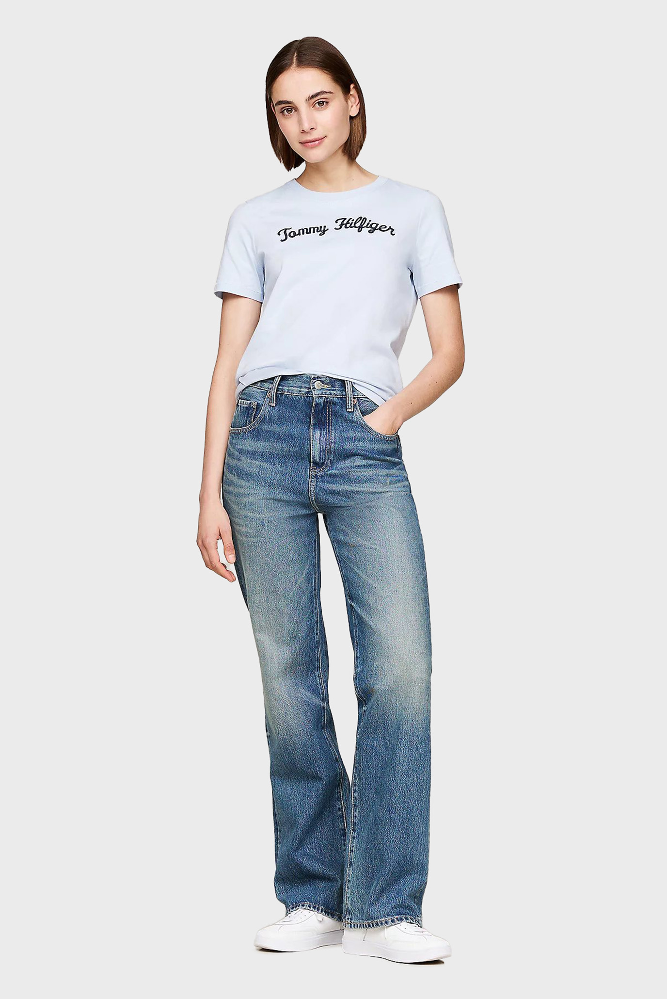 Женская голубая футболка REG SCRIPT C-NK SS 2