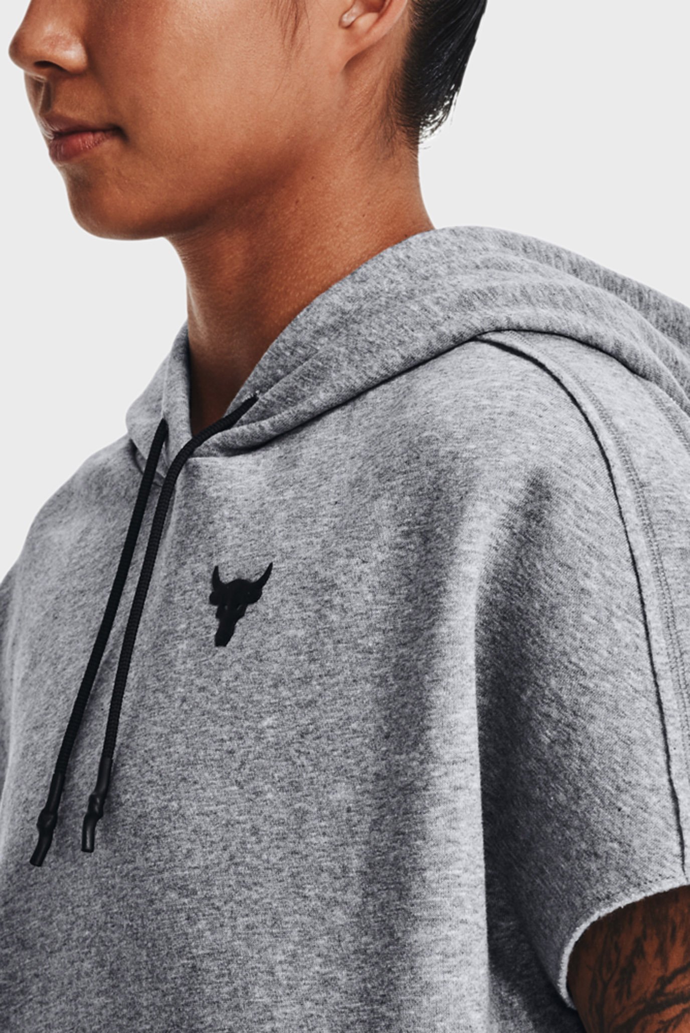 Женское серое худи UA Pjt Rock SS Fleece Hde 15