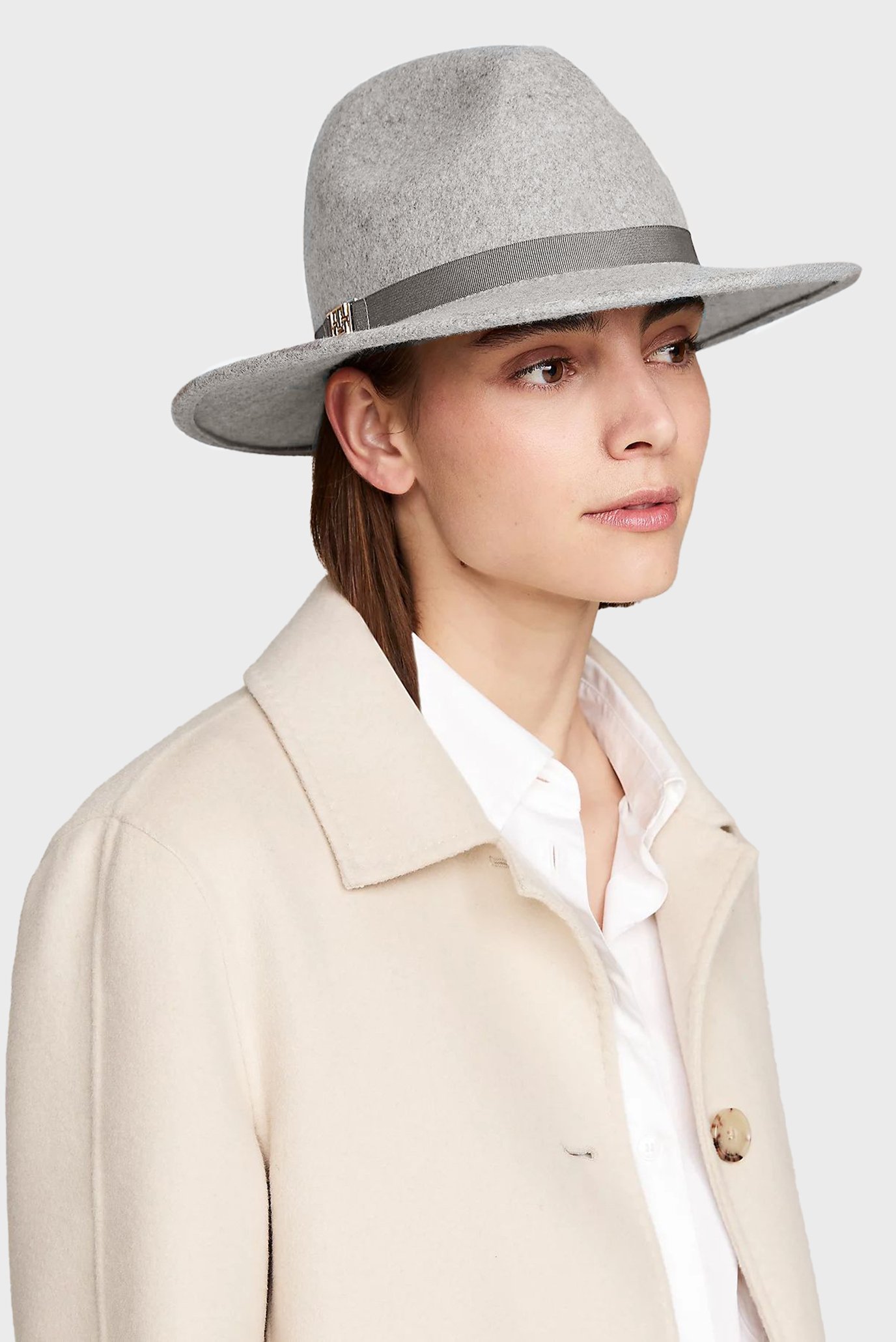 Женская серая шерстяная шляпа TH MONOGRAM FEDORA HAT 2