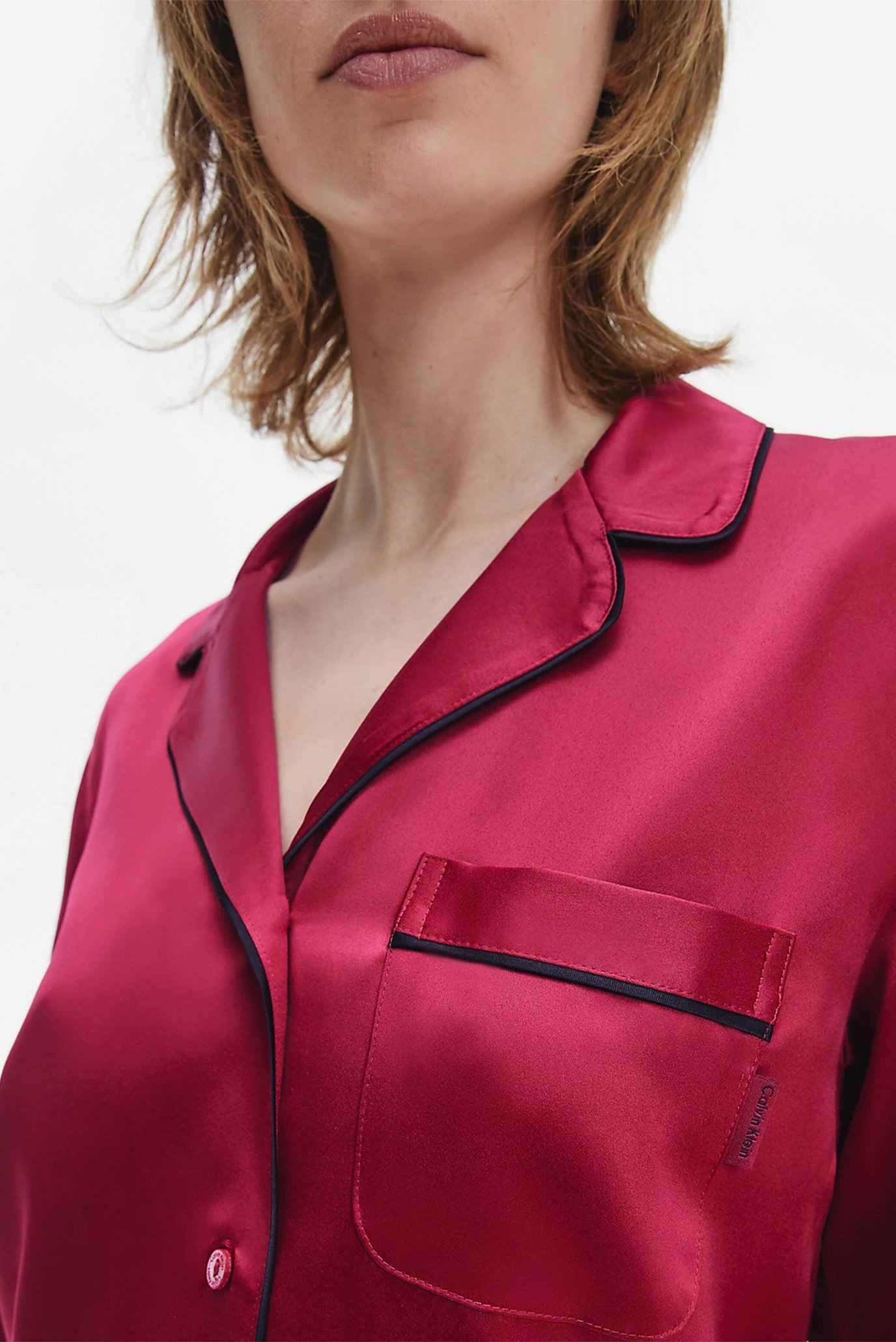 Женская малиновая пижама (рубашка, брюки, маска для сна) Calvin Klein Женская малиновая пижама (рубашка, брюки, маска для сна) 10