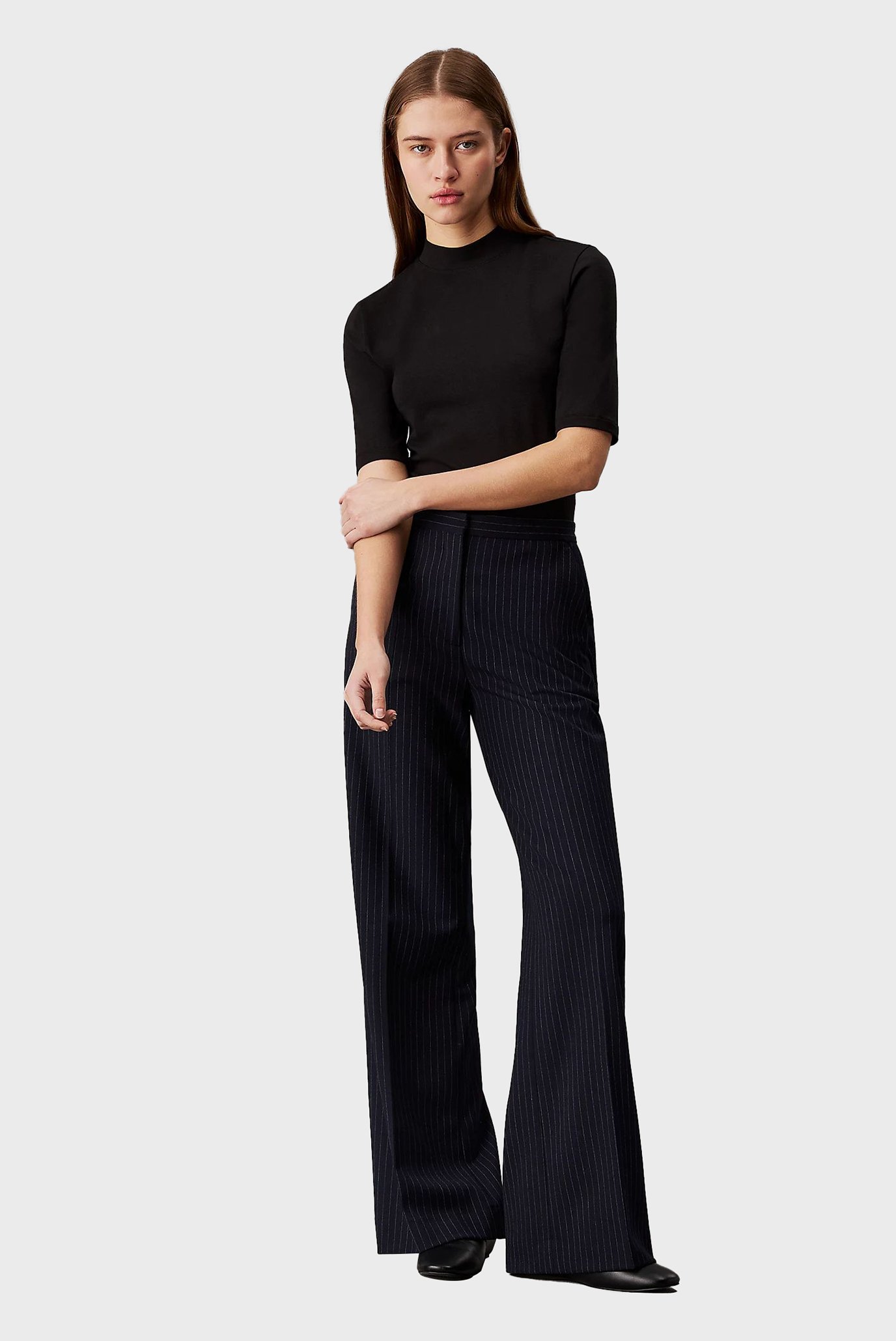 Женская черная футболка MODAL STRETCH SLIM MOCK TOP 1 2 2