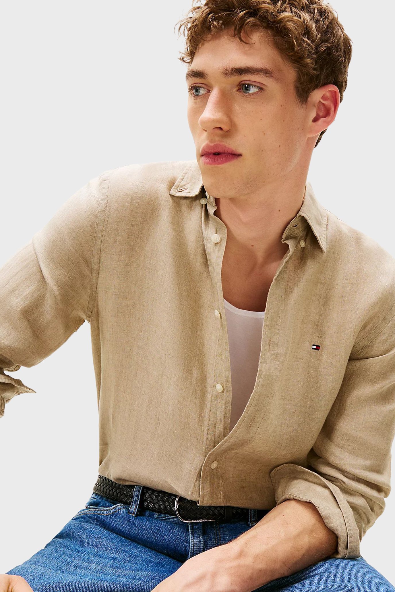 Мужская бежевая льняная рубашка PIGMENT 4