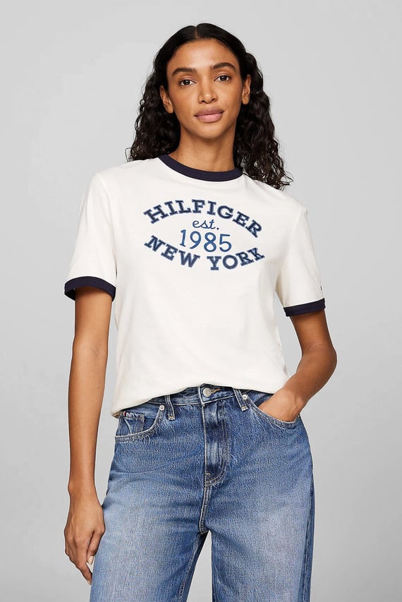 Женская белая футболка REG VARSITY RINGER Tommy Hilfiger