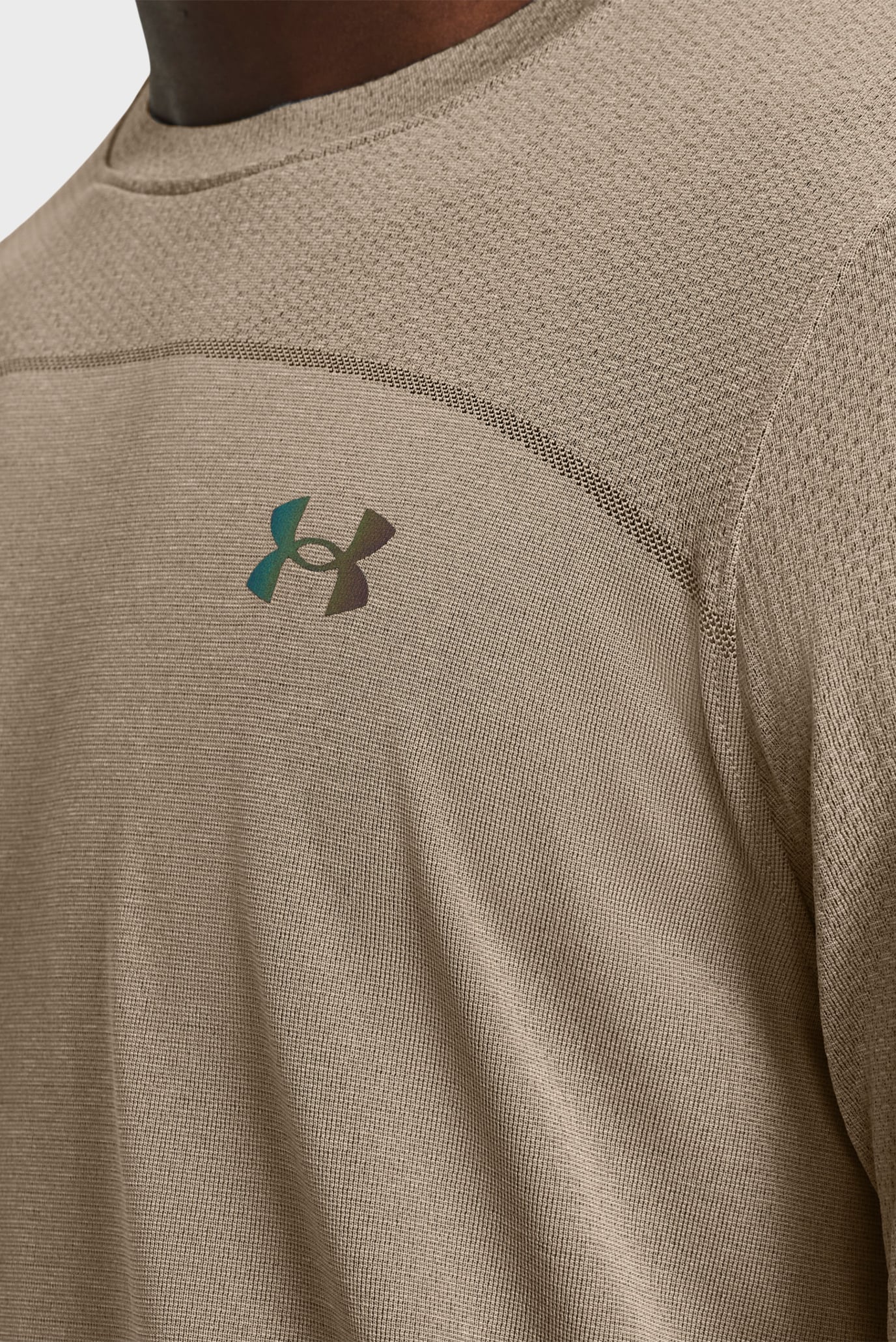 Мужская бежевая футболка UA Rush Seamless Wordmark SS 3