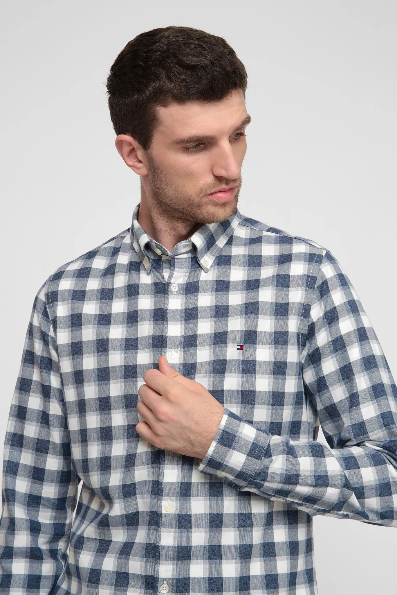 Мужская темно-синяя рубашка в клетку 2