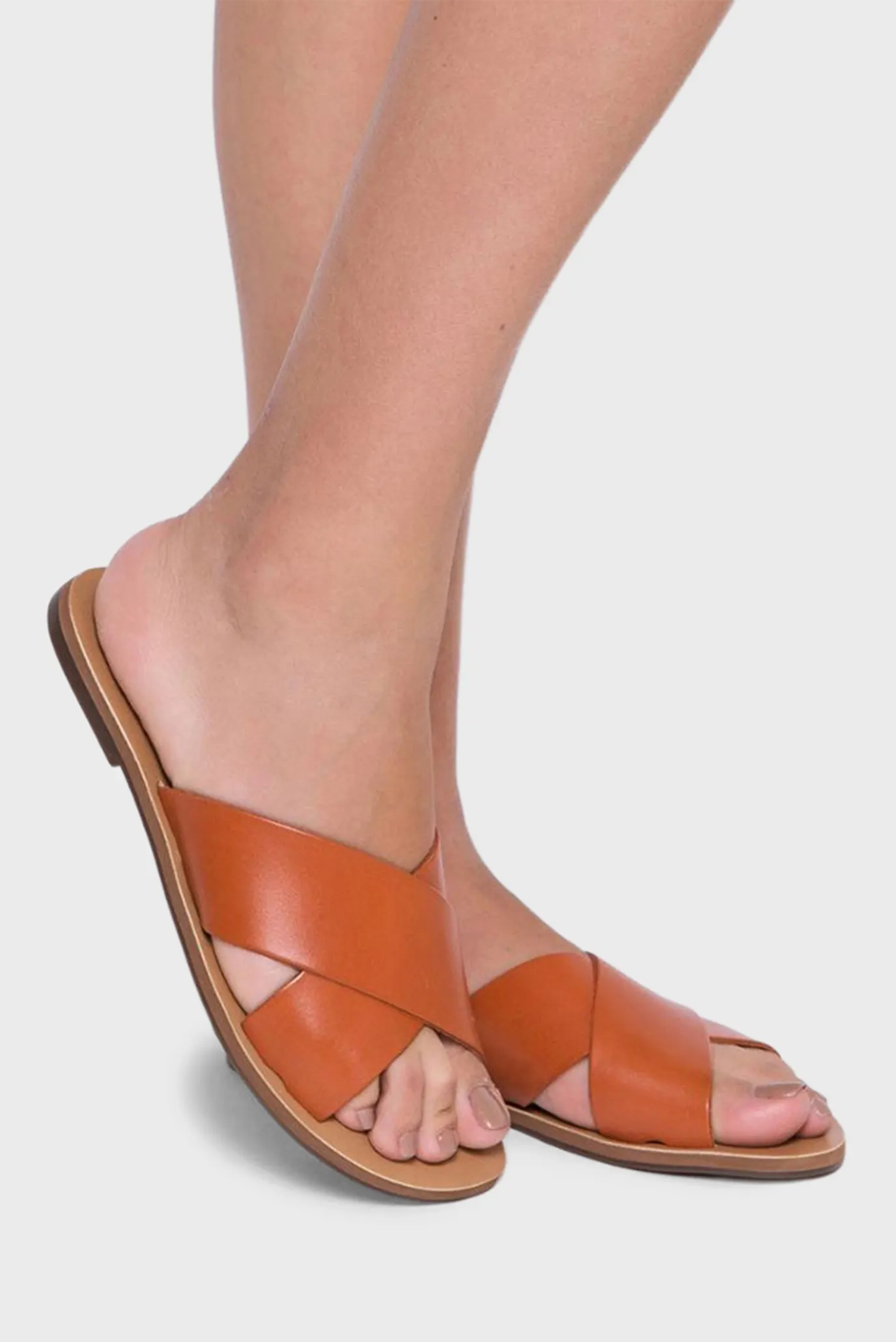 Женские рыжие кожаные слайдеры 6