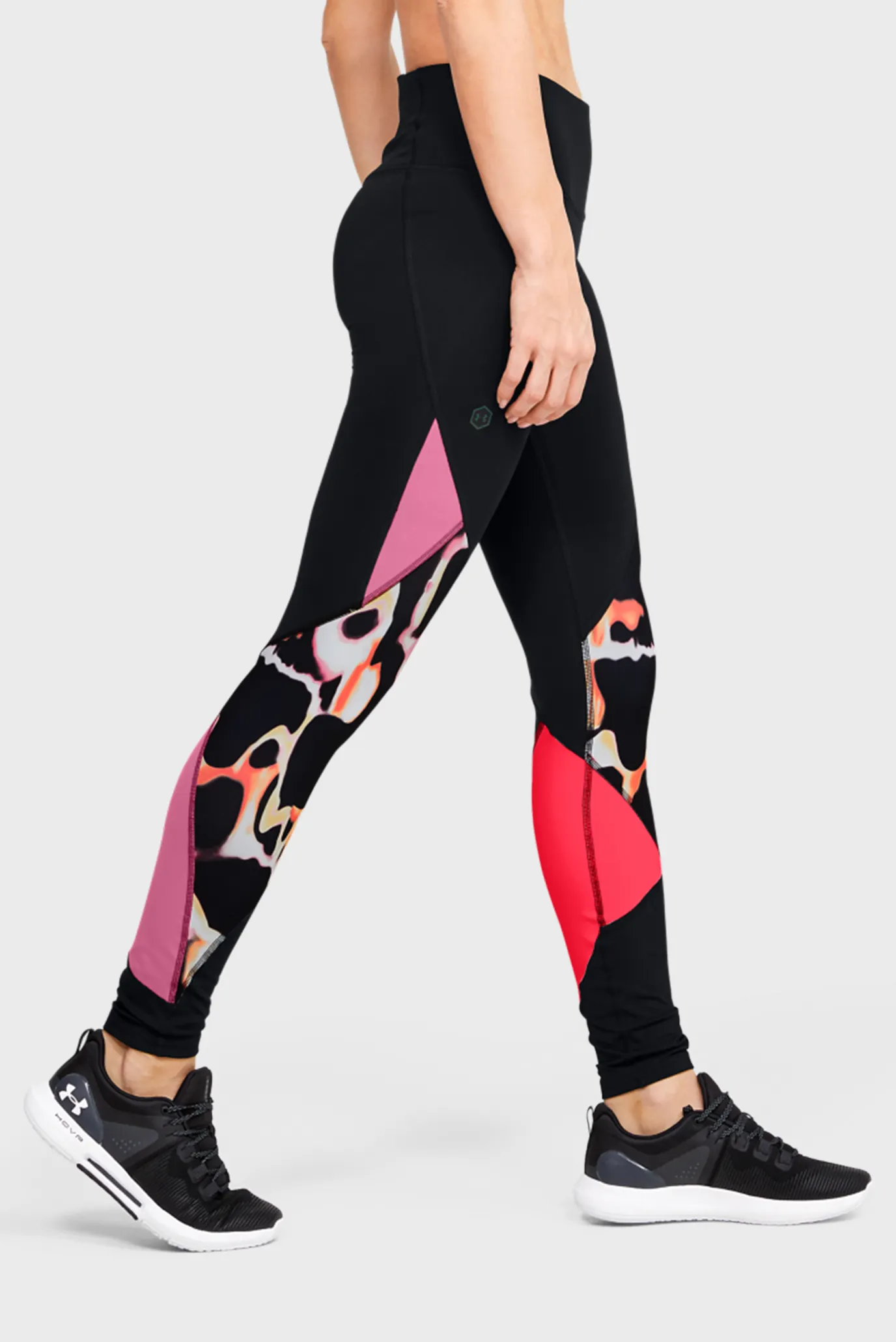 Женские черные тайтсы UA Rush Print Color Block Leggings 10