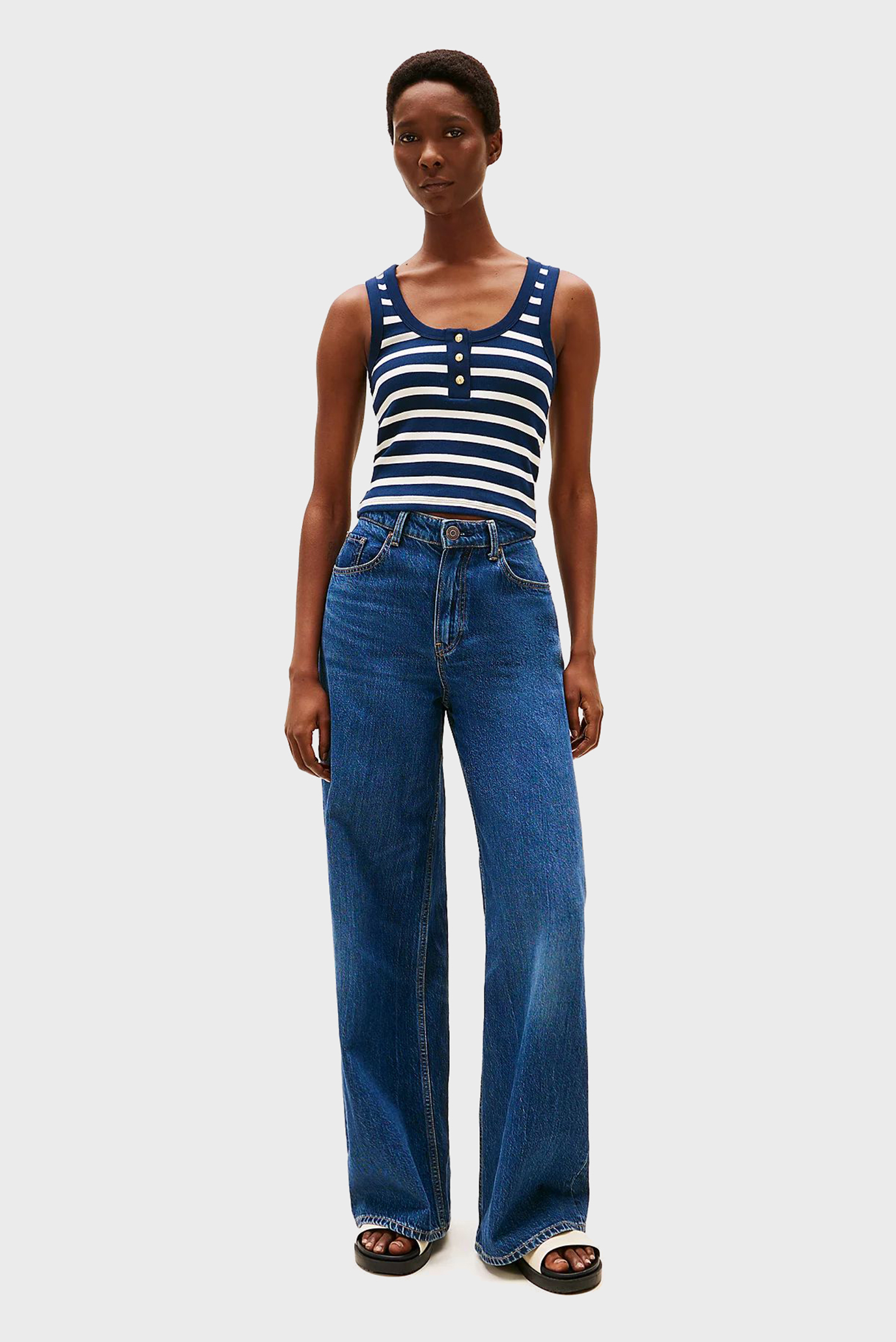 Женский темно-синий топ в полоску SLIM HENLEYTommy Hilfiger Женский темно-синий топ в полоску SLIM HENLEY 2