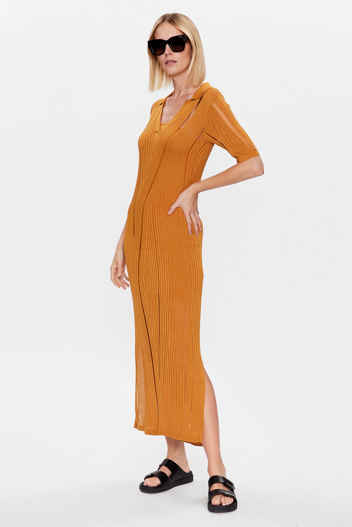 Женское горчичное платье TEXTURE STITCHCalvin Klein Женское горчичное платье TEXTURE STITCH 3