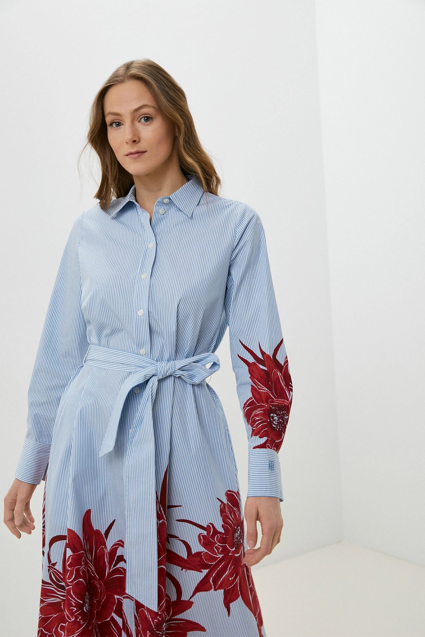 Женское голубое платье в полоску FLORAL MIDI SHIRT DRESS LS 5