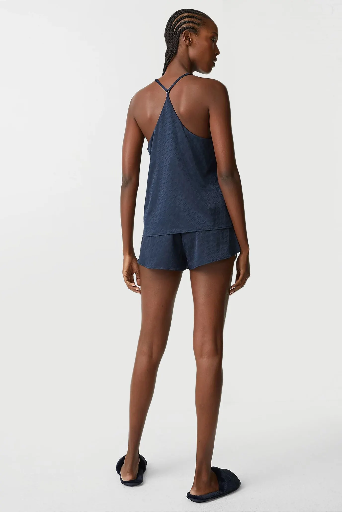 Женская темно-синяя пижама (топ, шорты) 2