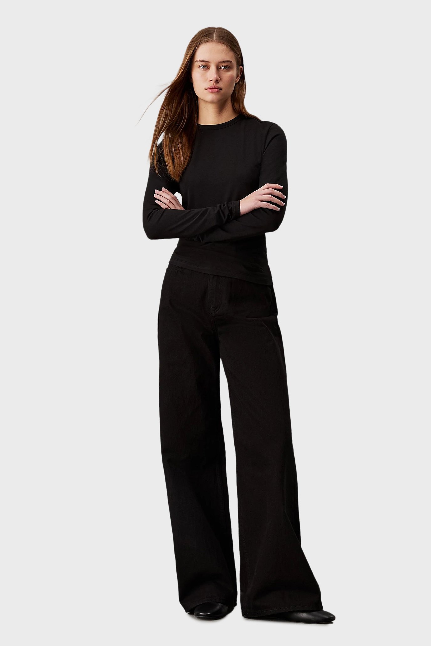 Женский черный лонгслив MODAL STRETCH SLIM C-NECK TOP LS 2