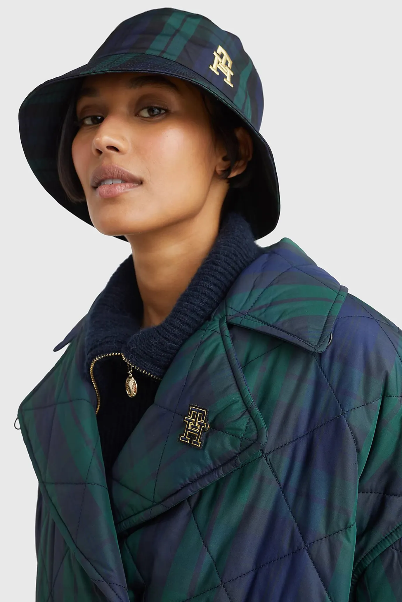 Женская зеленая куртка в клетку CHECK QUILTED 11