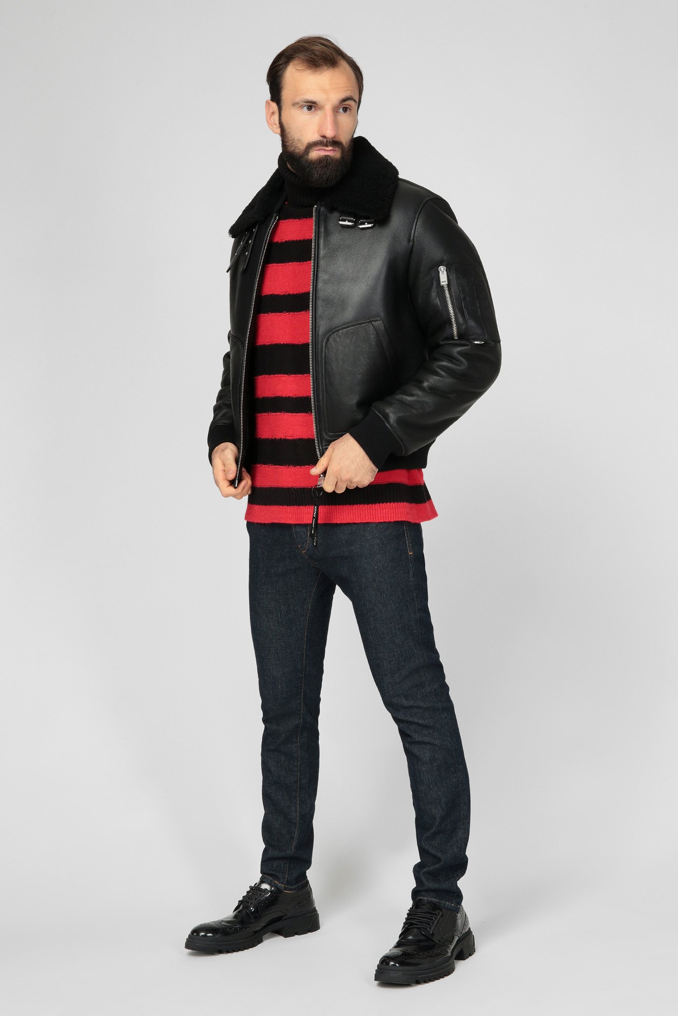 Мужская черная кожаная куртка L-ARNOLD 5