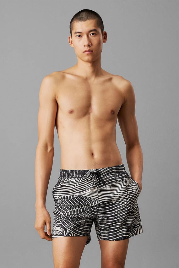 Мужские черные плавательные шорты с узором MEDIUM DRAWSTRING-PLACED