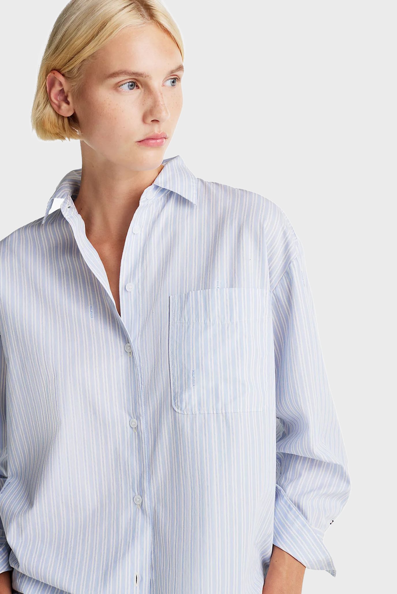 Женская голубая рубашка в полоску POPLIN 4