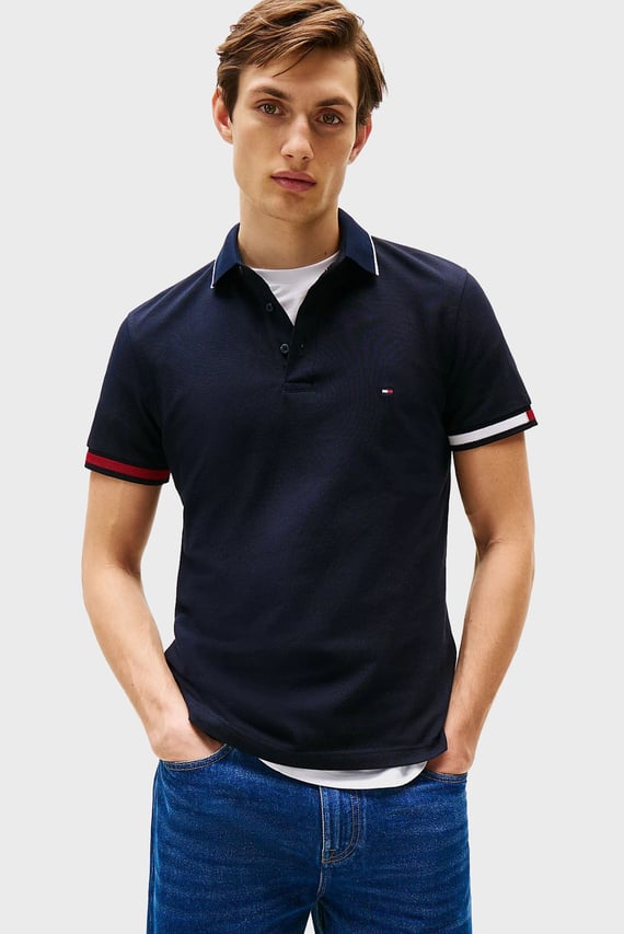 Мужское темно-синее поло FLAG CUFF SLIM FIT