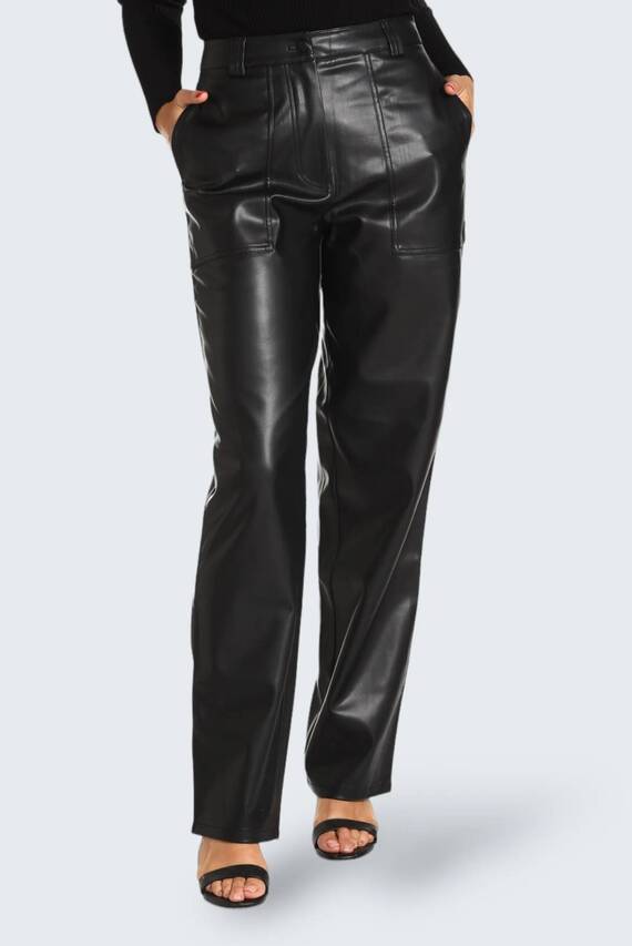 Штаны FAUX LEATHER HIGH RISE STRAIGHT