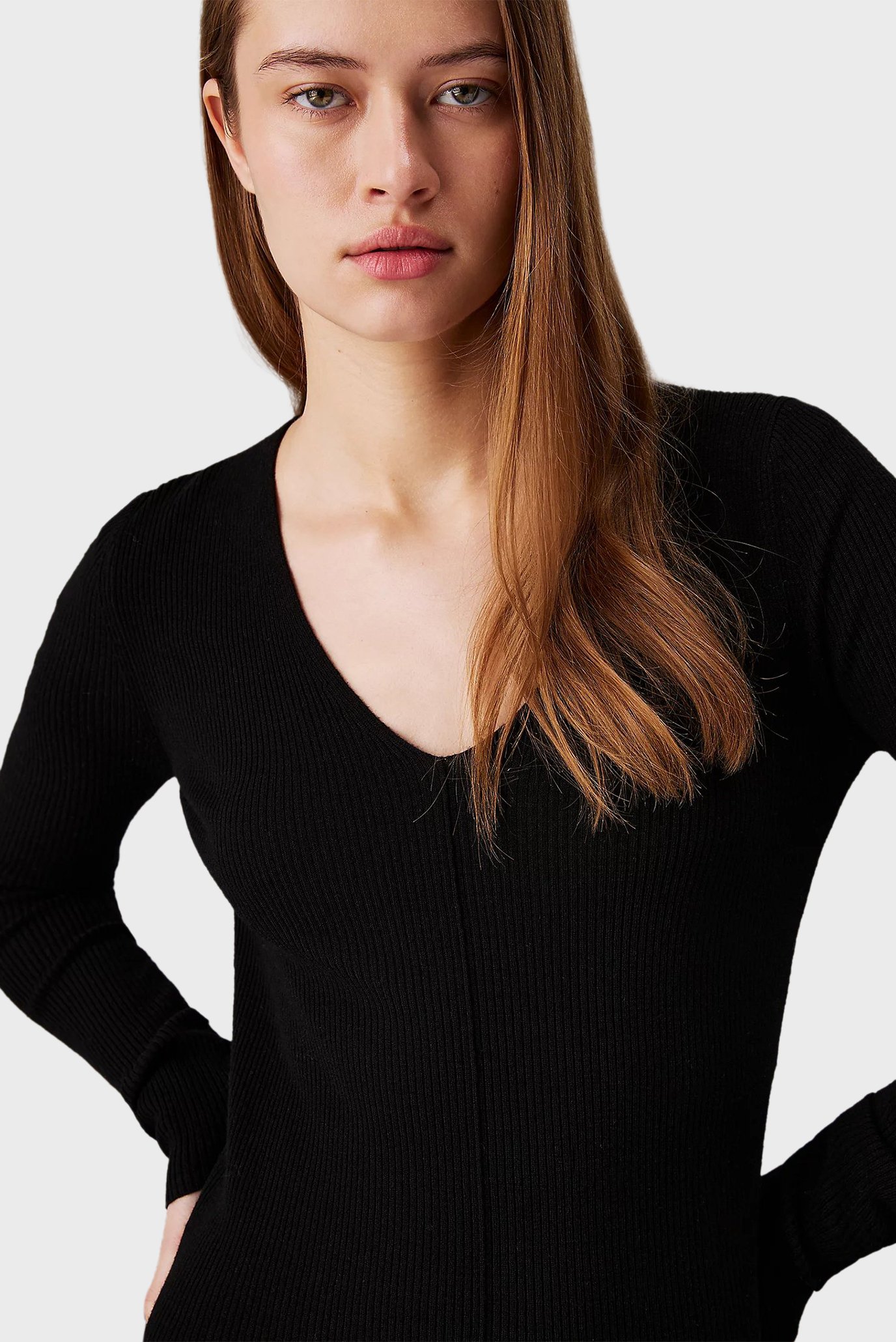 Женское черное шерстяное платье SOFT RIB V-NECK MIDI 3