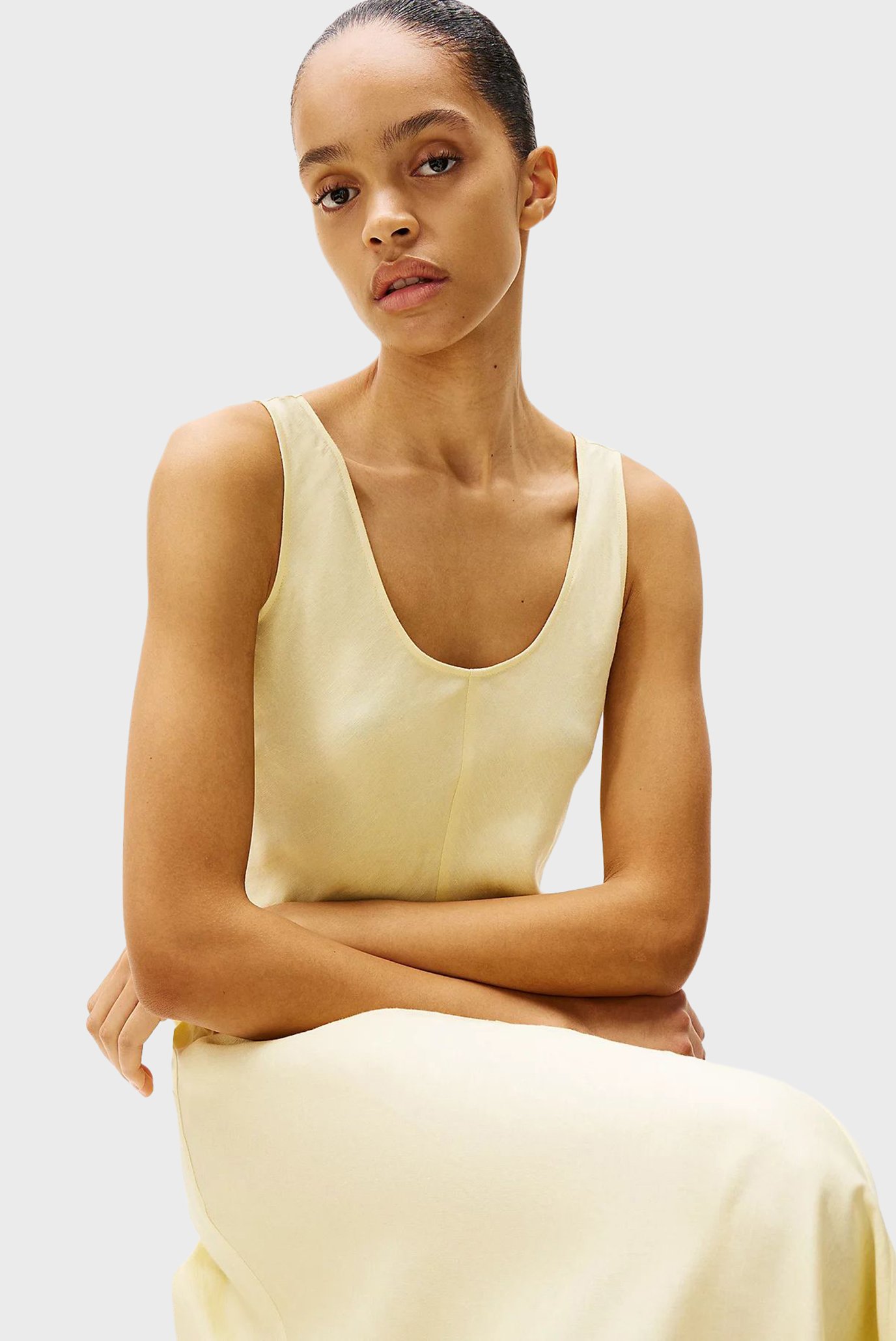 Женское желтое льняное платье TEXTURED 2