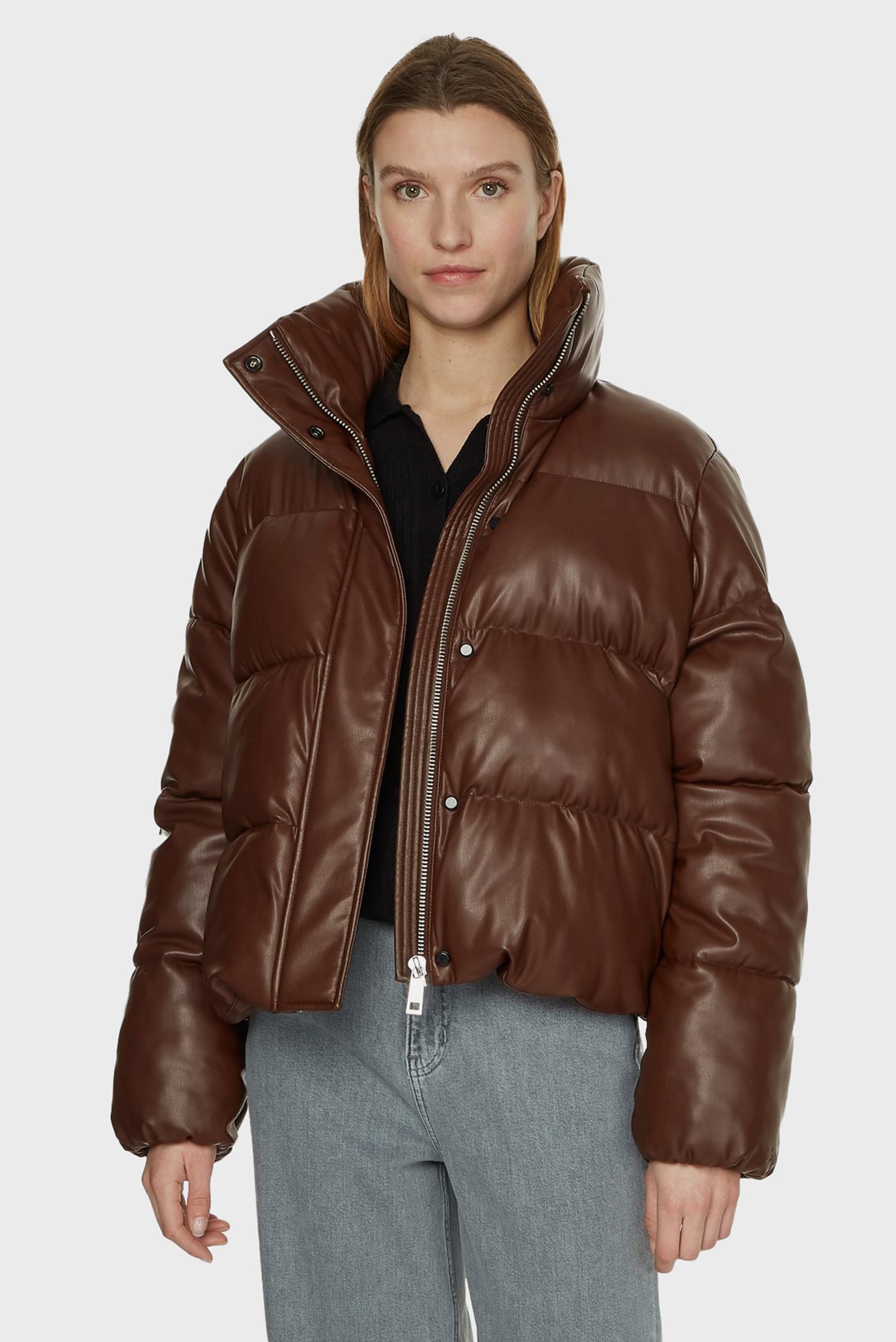 Женская коричневая куртка PU PADDED PUFFER JACKET 4
