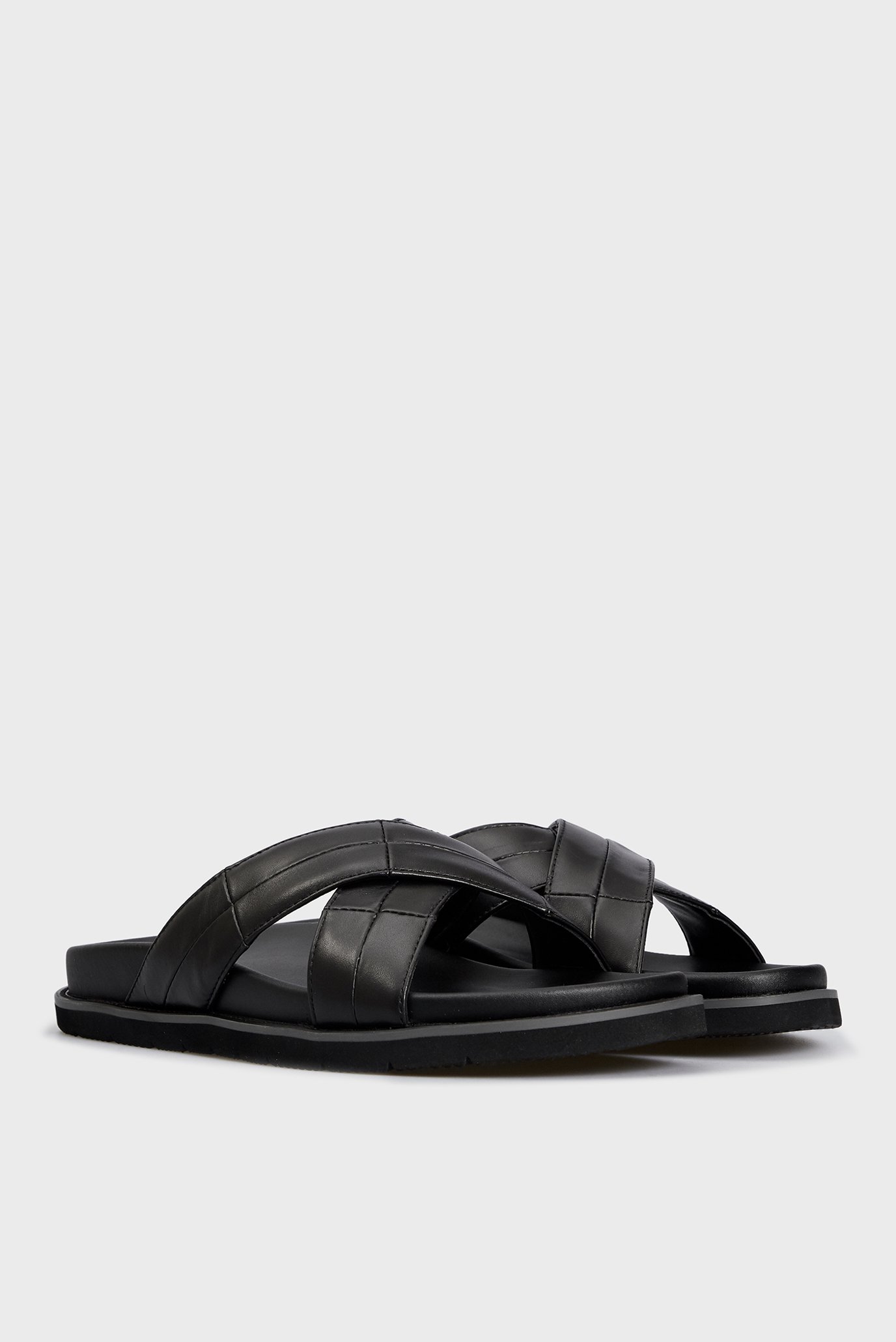 Мужские черные кожаные слайдеры 3