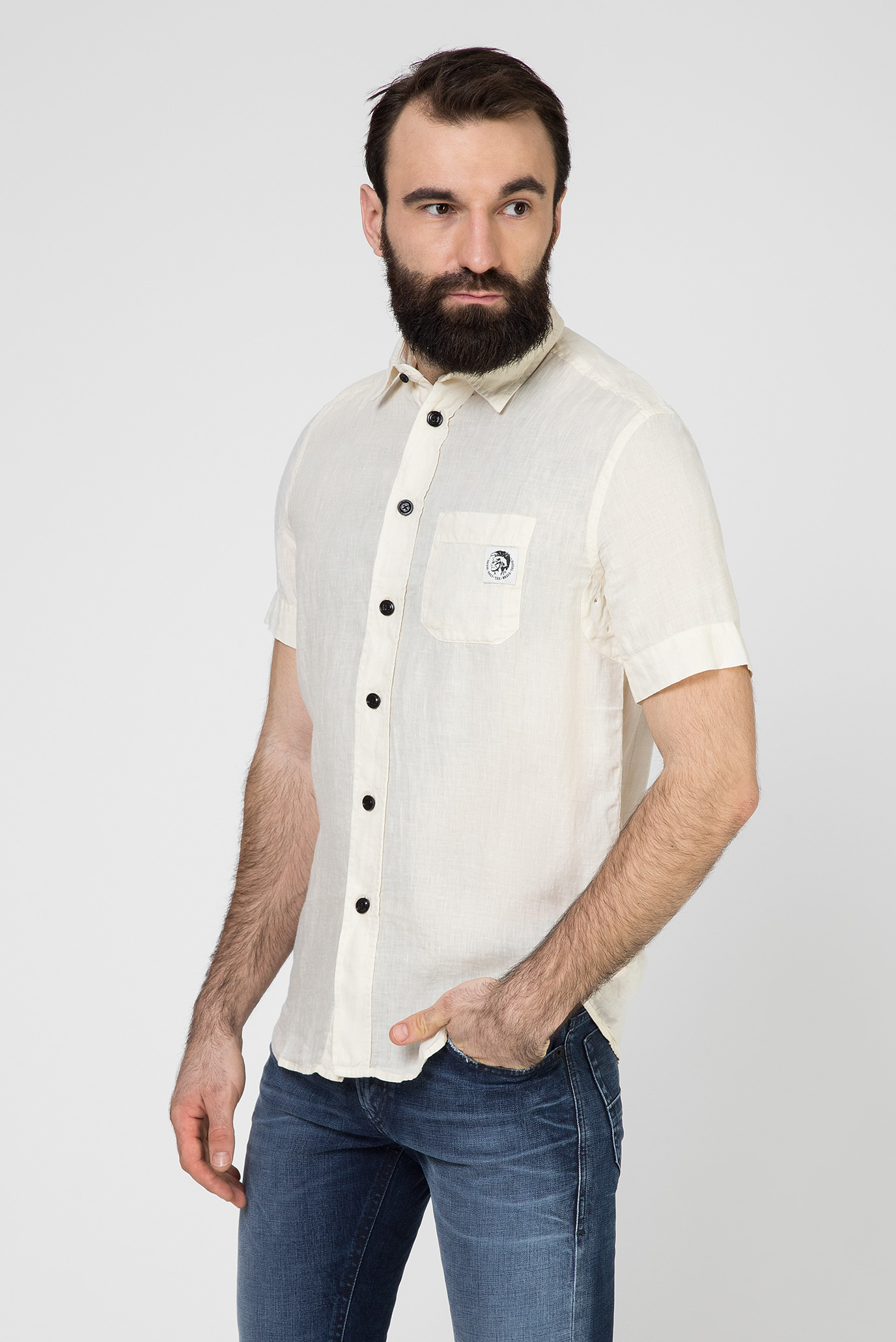 Мужская бежевая льняная рубашка S-KIRUMA 8