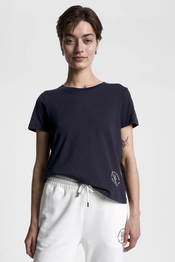 Женская темно-синяя футболка REG ROUND MD TH C-NK SS Tommy Hilfiger