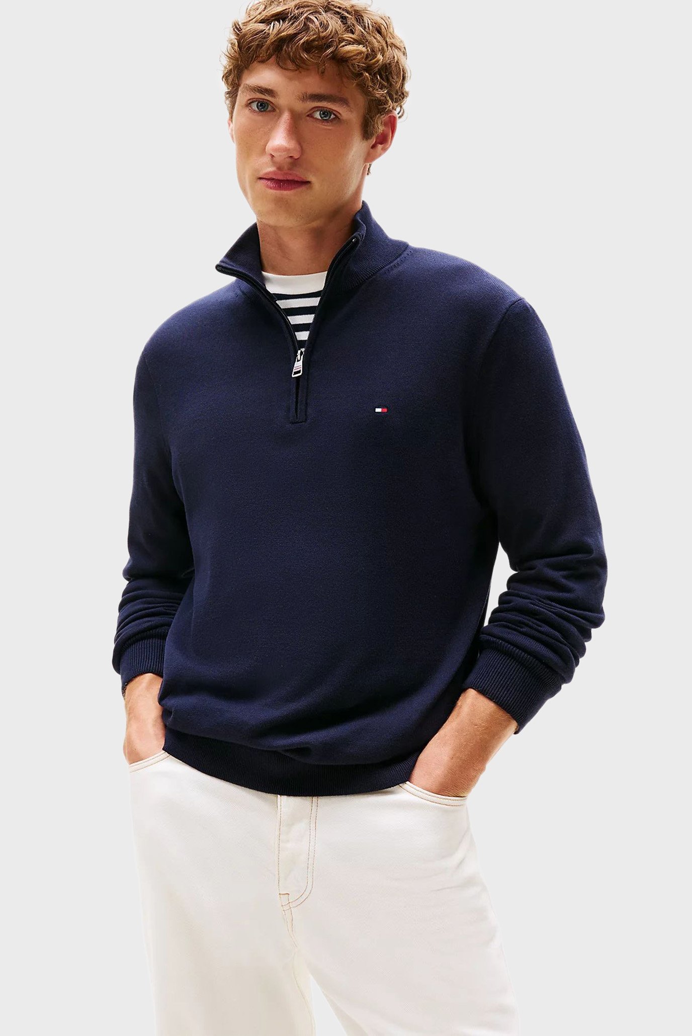Свитер/ESSENTIAL COTTON ZIP MOCK 1