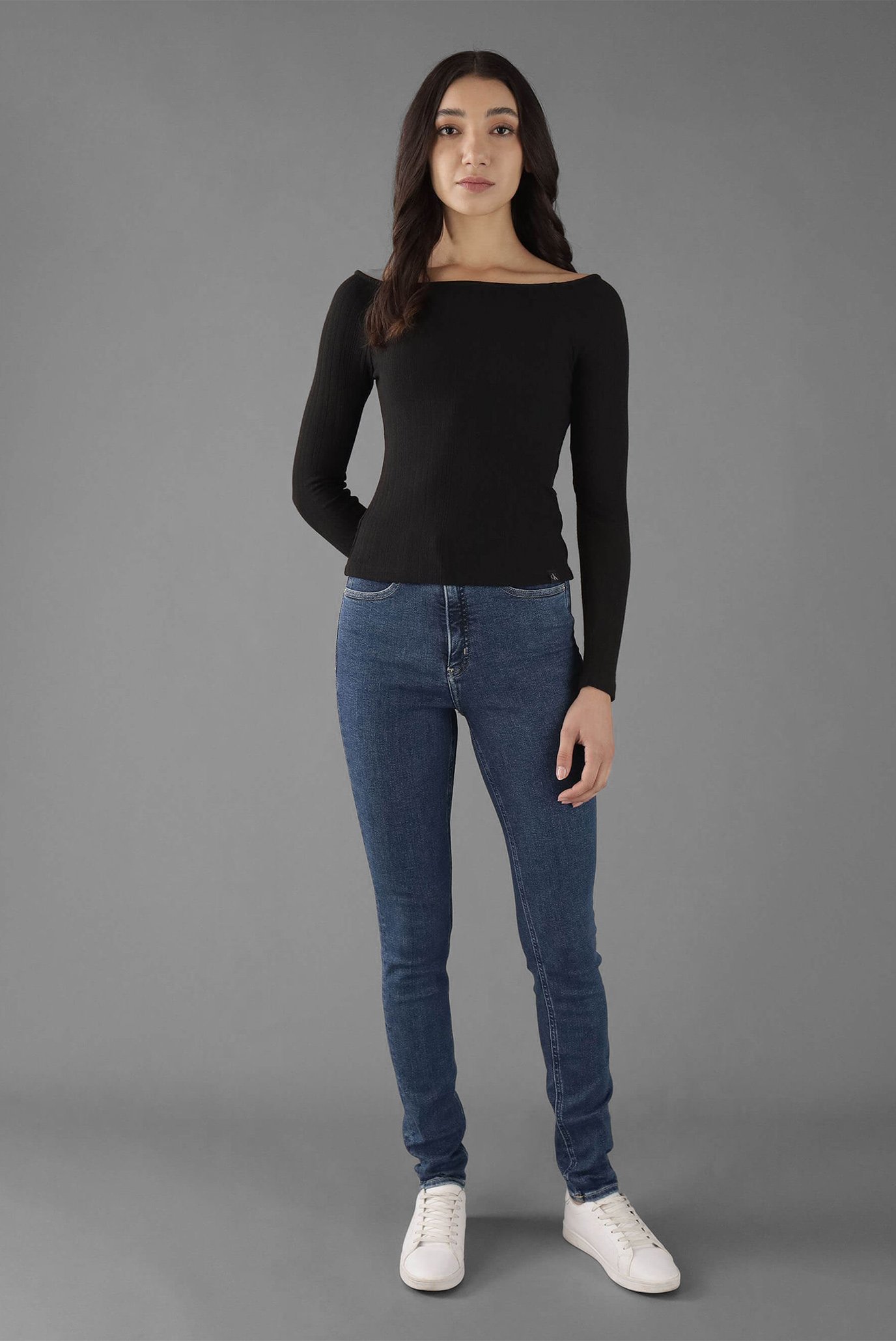 Женский черный топ WARM TEXTURE RIB BARDOT TOP 2