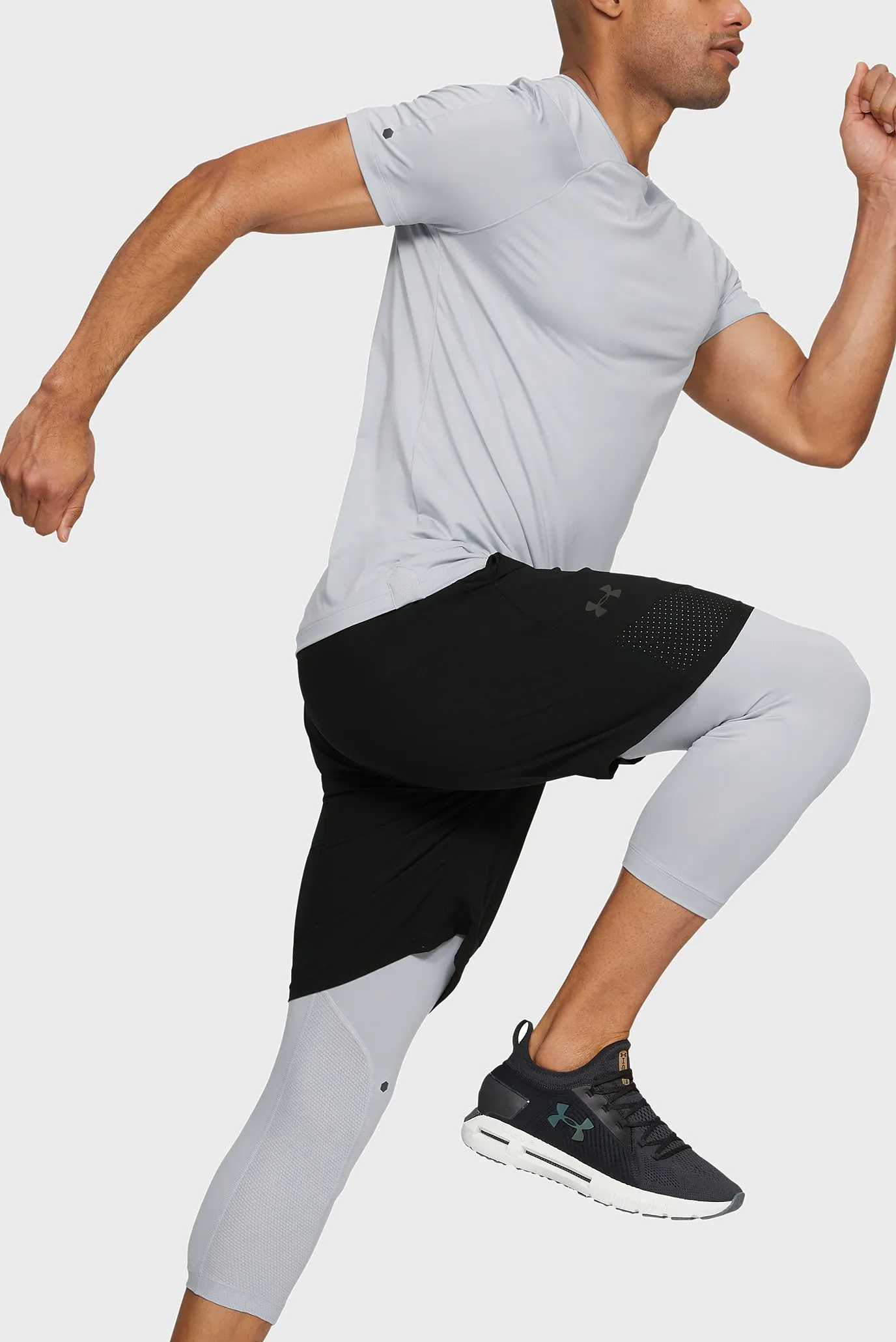 Мужские светло-серые тайтсы UA RUSH ™ 3/4 3