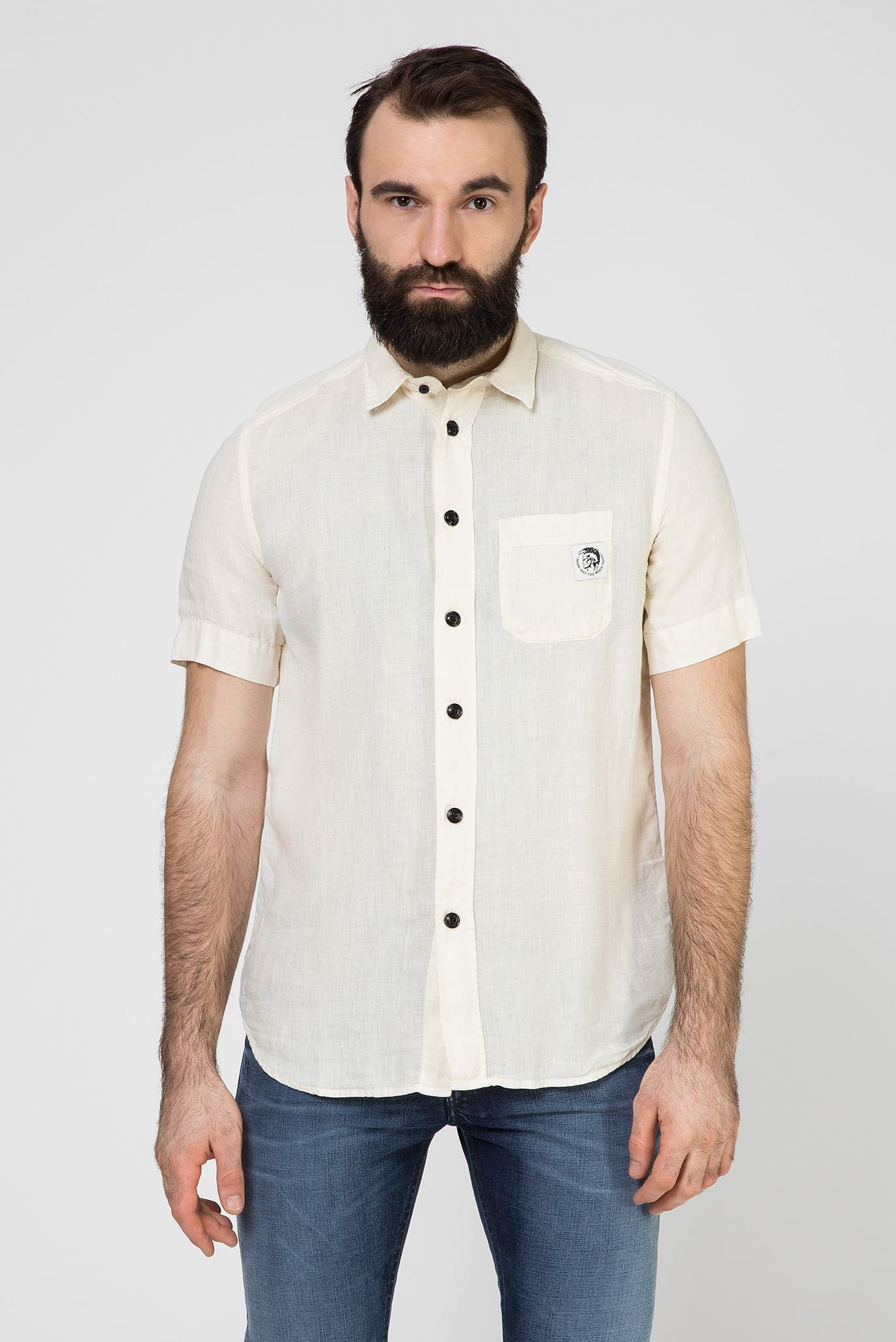 Мужская бежевая льняная рубашка S-KIRUMA 6