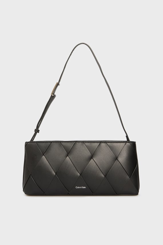 Женская черная сумка CK WOVEN ELONGATED SHOULDER BAG