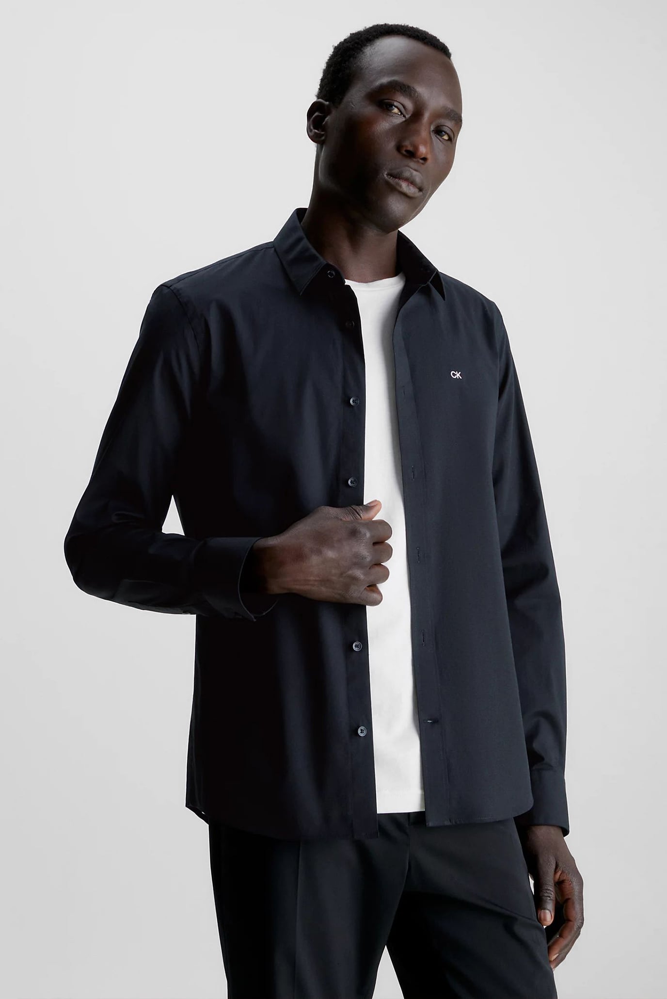 Мужская черная рубашка STRETCH POPLIN SLIM 6