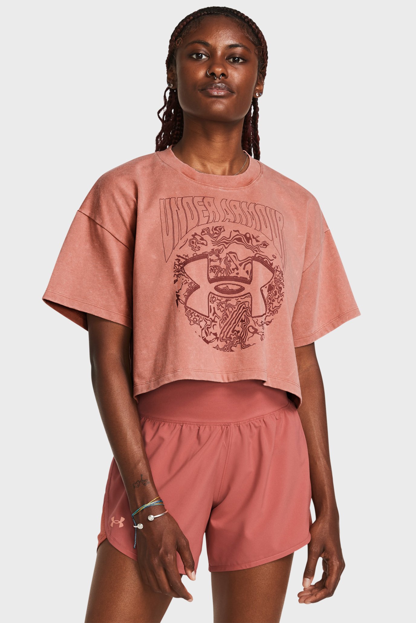 Женская розовая футболка UA HW Dusk to Dawn Crop SS 1
