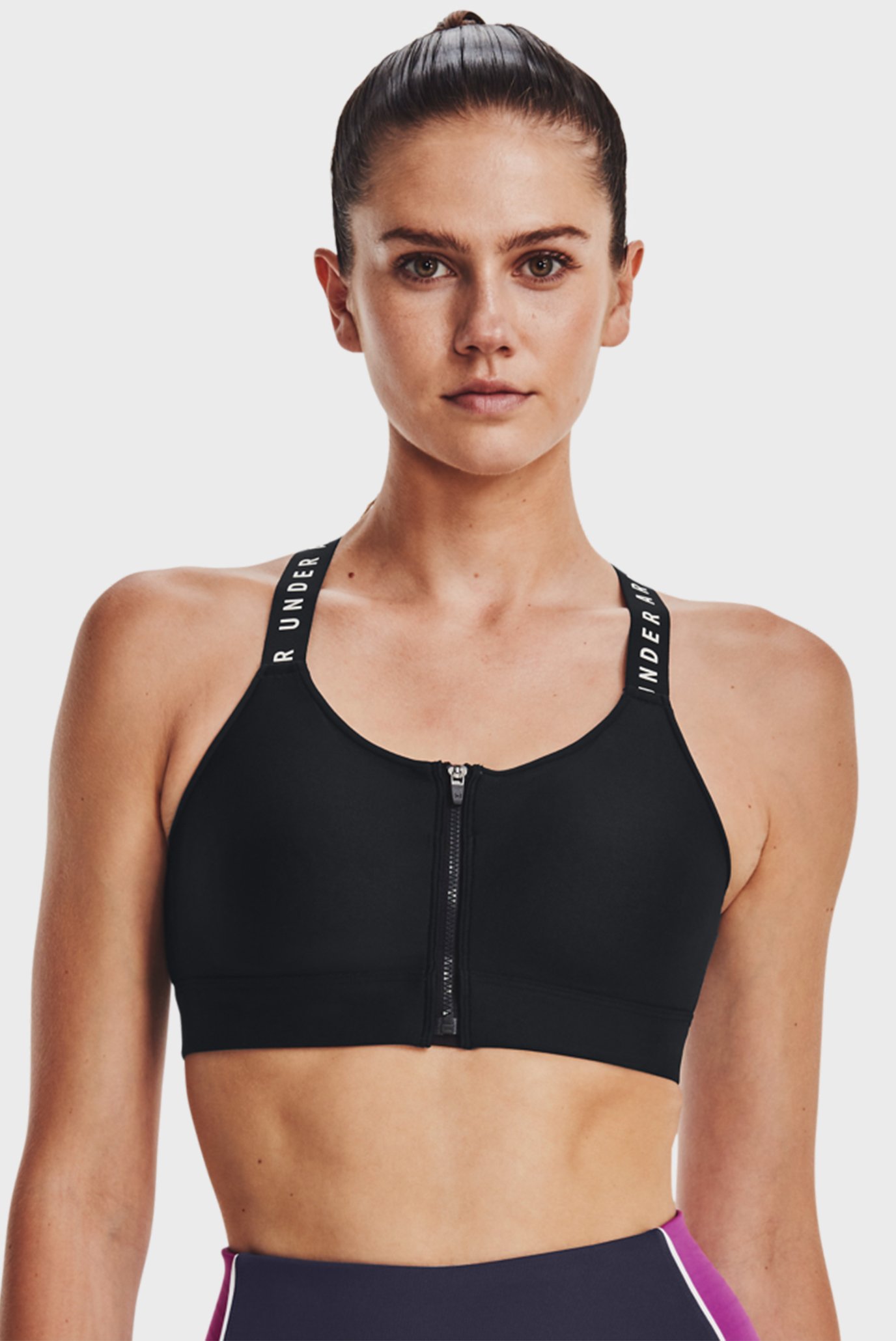 Женский черный спортивный топ UA Infinity High Bra Zip 10