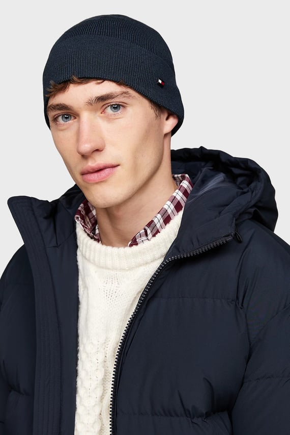 Мужская темно-синяя шерстяная шапка TH FLAG REFINED WOOL BEANIE