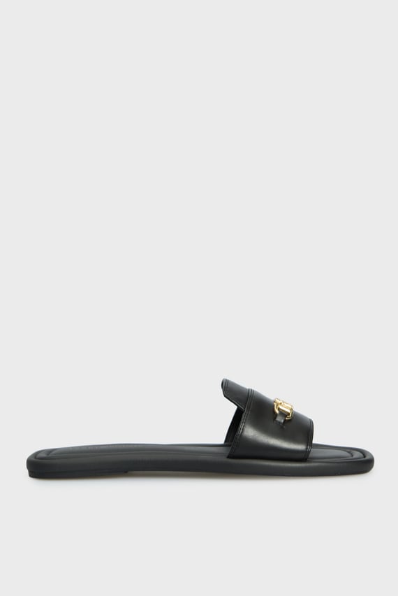 Женские черные кожаные слайдеры LEATHER HORSEBIT MULE