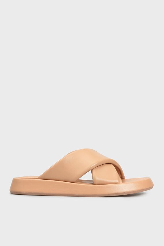 Женские бежевые кожаные слайдеры Monza