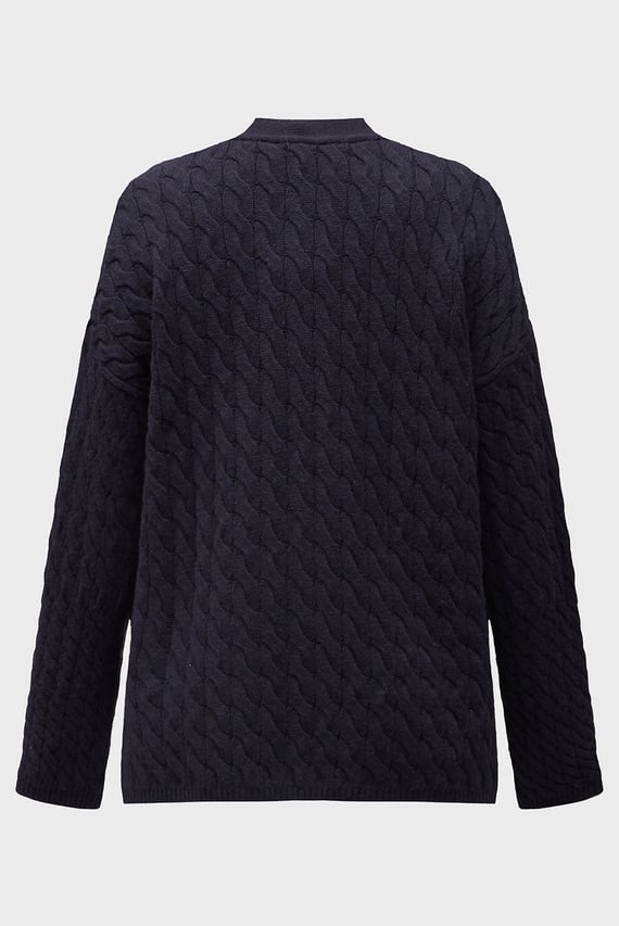 Женский темно-синий шерстяной кардиган WOOL BLEND CABLE V-NK