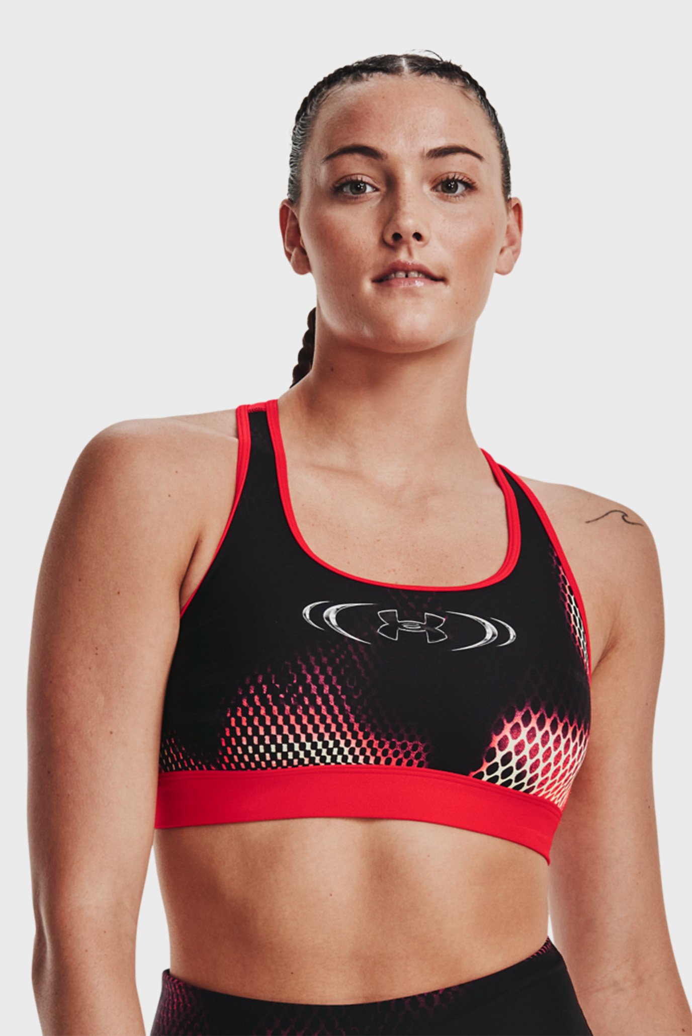 Женский спортивный топ с узором UA HG Armour Mid Padless-RED 9