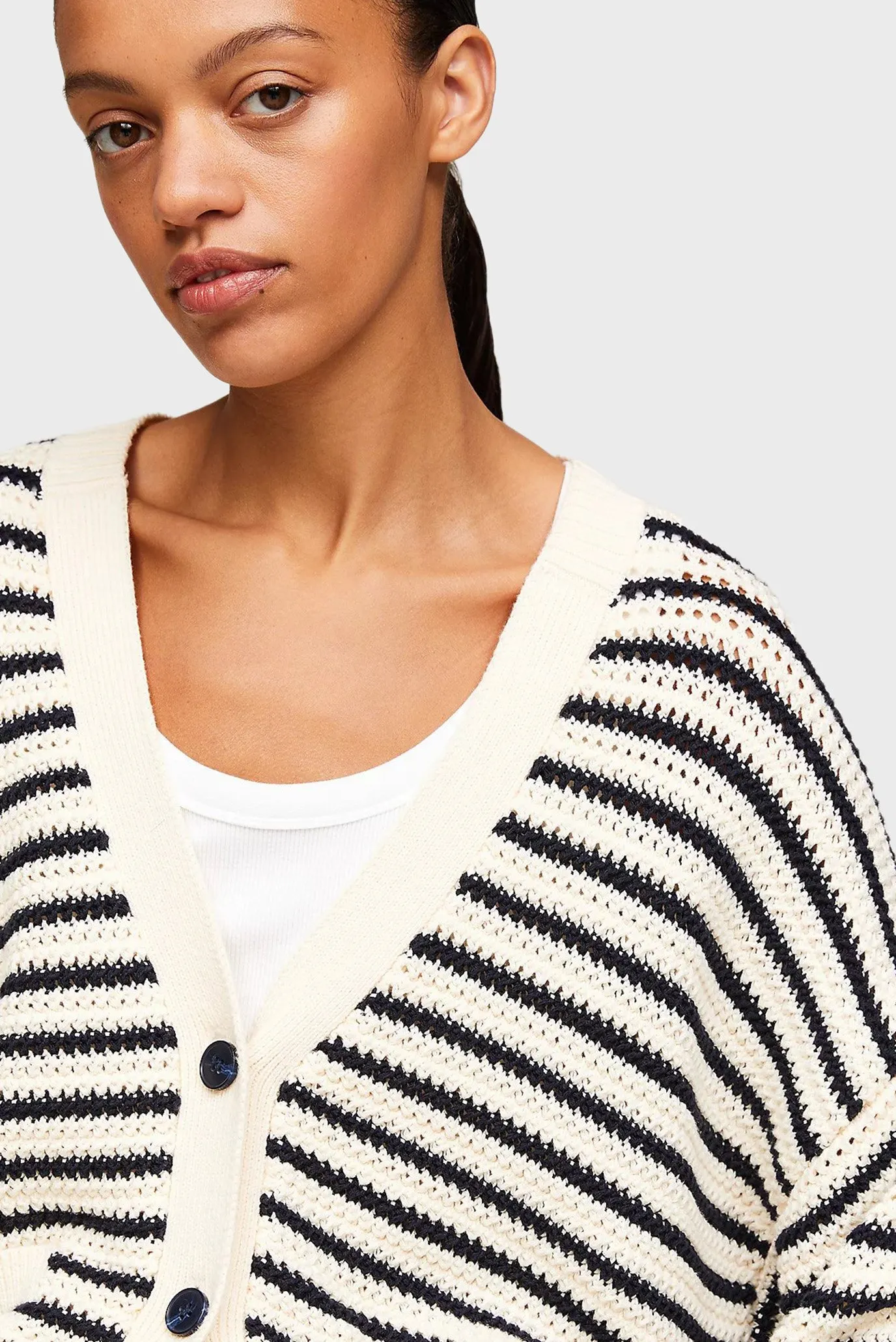 Женский кардиган в полоску CROCHET STP BOXY V-NK 4